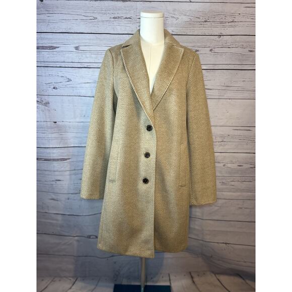 J.Crew Women’s Beige Tan Herringbone Wool Topcoat Size 10